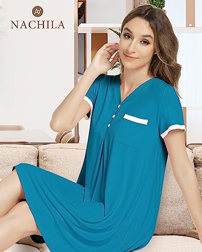 Pink V-neck Bamboo Nightgown Sleepwear - Size L