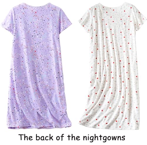 Women's Cotton Nightgown Sleepwear Set, LittleHeart&PurpleStar - CHUNG
