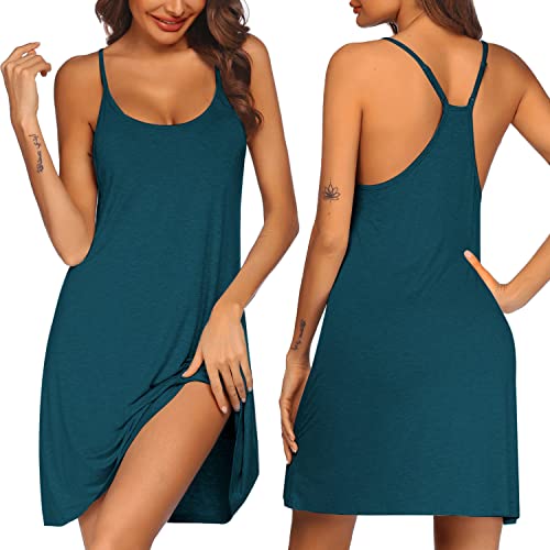 Ekouaer Women's Racerback Sleep Tank Chemise (A_Blue Green)
