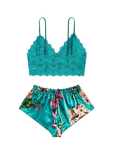 Green Lace Bra and Panty Set with Babydoll