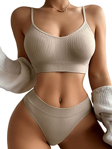 SweatyRocks Women's Khaki Two Piece Lingerie Set