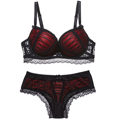 Red Lace Underwire Push-up Bra Set - (36C)