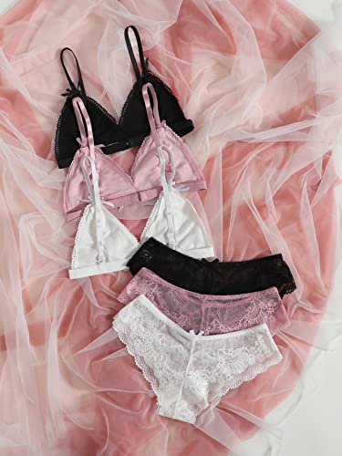Verdusa 3-Piece Lace Lingerie Set in Black, White, Pink