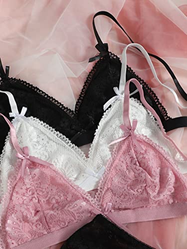 Verdusa 3-Piece Lace Lingerie Set in Black, White, Pink