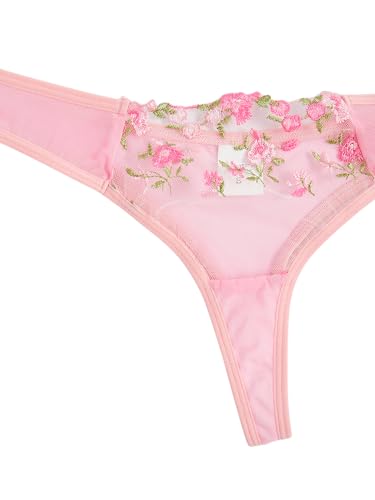 Floral Embroidery Underwire Lingerie Set in Pink XL