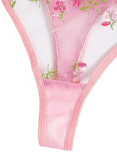 Floral Embroidery Underwire Lingerie Set in Pink XL