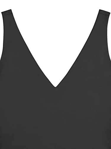 REORIA Women's Sexy Plunge V-Neck Bodysuit - Black