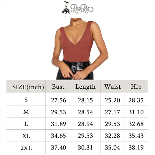 REORIA Women's Sexy Plunge V-Neck Bodysuit - Black