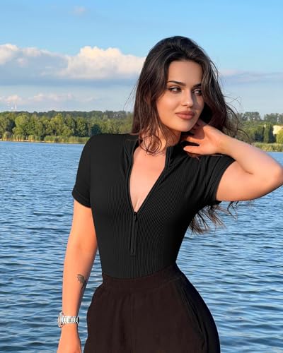 Ribbed Black One Piece Bodysuit - OQQ Brand