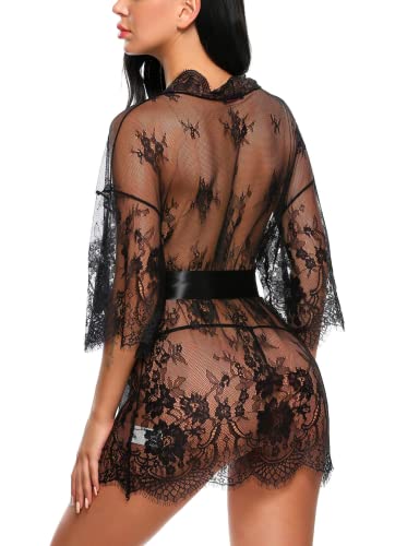 Avidlove Lace Kimono Robe and Babydoll Lingerie