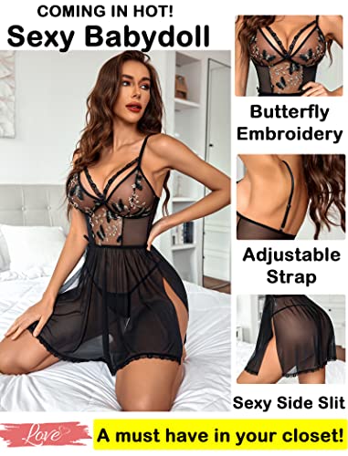 Avidlove Black Lace Babydoll Chemise Sexy Sleepwear Women