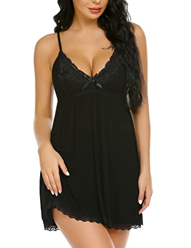 Black Lace Babydoll Chemise Nightgown by Avidlove Women