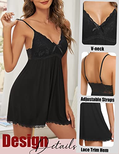 Black Lace Babydoll Chemise Nightgown by Avidlove Women