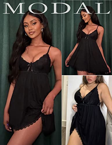 Black Lace Babydoll Chemise Nightgown by Avidlove Women