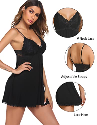 Black Lace Babydoll Chemise Nightgown by Avidlove Women