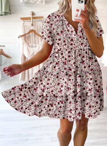 Boho Floral V Neck Babydoll Mini Dress