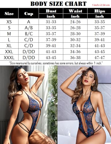 Avidlove Lace Deep V Teddy Babydoll Lingerie Black&Blue