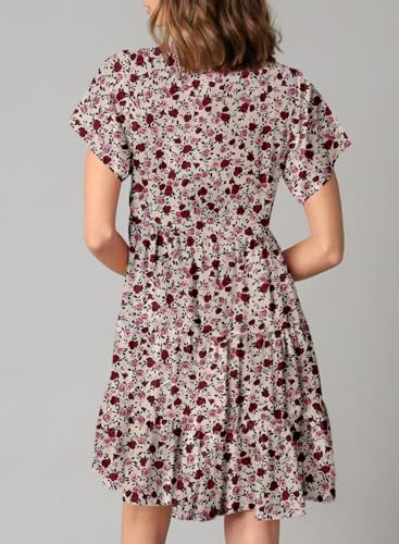 Boho Floral V Neck Babydoll Mini Dress