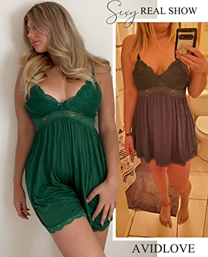 Dark Green Lace V-Neck Sleepwear Chemise Babydoll Dress