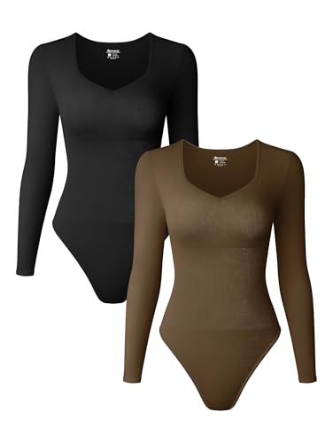 Sexy Ribbed One Long Sleeve Sweetheart V Neck BodySuit