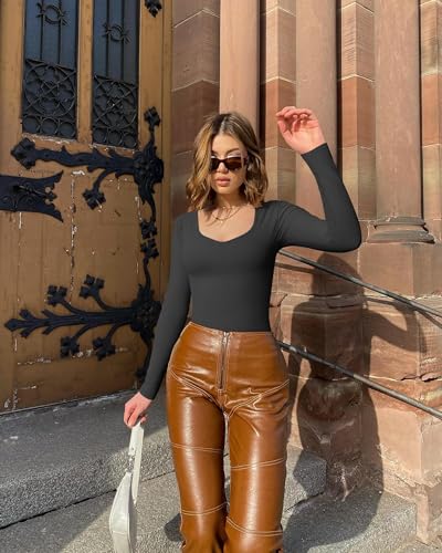 Sexy Ribbed One Long Sleeve Sweetheart V Neck BodySuit