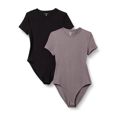 Pack of 2 Women's Stretch Cotton Bodysuits, Black/Grey