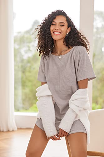 Cozy V-Neck Waffle Knit Nightgowns in Light Curry
