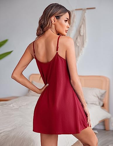 Ekouaer Lace Nightgown: Sexy Sleeveless Sleep Dress (Red)