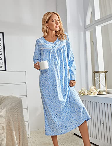 Soft Cotton Long Sleeve Night Gown for Women