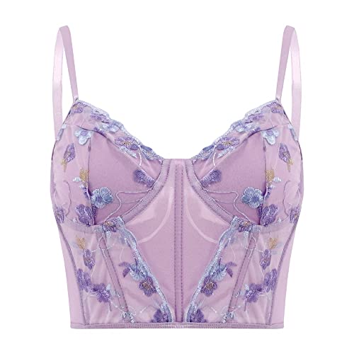 Chic Floral Embroidered Corset Top with Push-Up Bustier