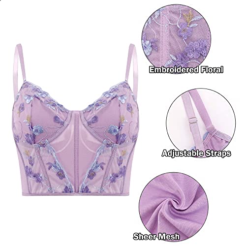 Chic Floral Embroidered Corset Top with Push-Up Bustier