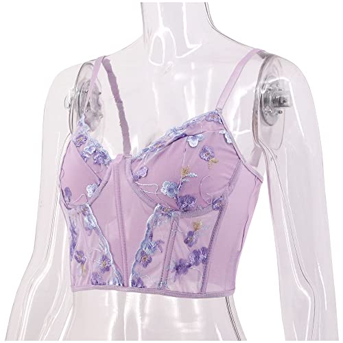 Chic Floral Embroidered Corset Top with Push-Up Bustier