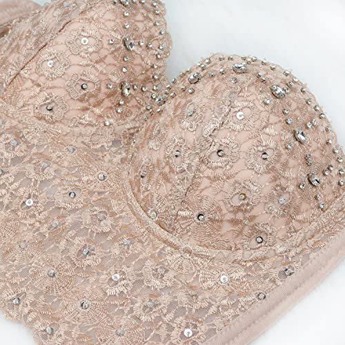 ELLACCI Lace Rhinestone Bustier Crop Top for Sexy Women