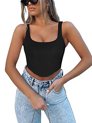 Sexy Square Neck Sleeveless Crop Top - Black