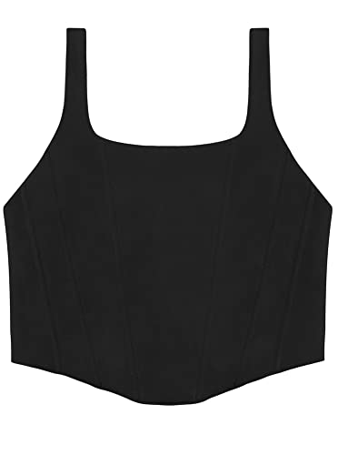 Sexy Square Neck Sleeveless Crop Top - Black