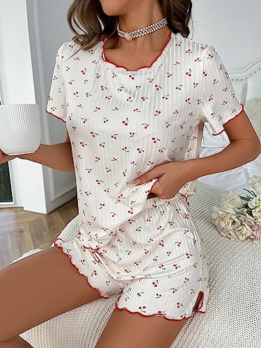SOLY HUX Women's Beige Cherry Print Pajama Set