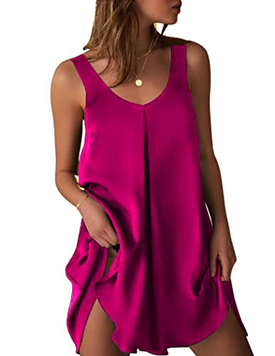 Ekouaer Satin Sleep Tank Chemise Nightgown - Rose