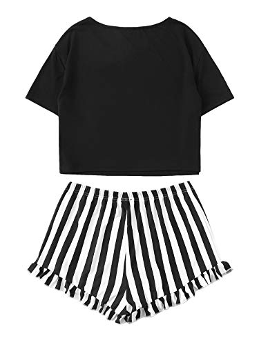 WDIRARA Women's Closed Eyes Print Pajama Set Black