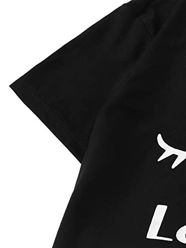 WDIRARA Women's Closed Eyes Print Pajama Set Black