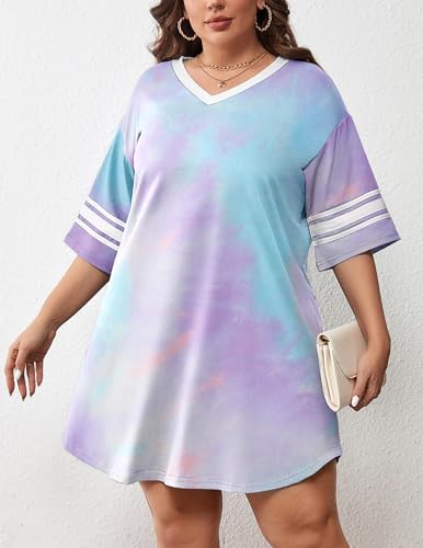 Ekouaer Plus Size Tie Dye Night Shirt, 24+