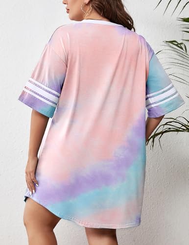 Ekouaer Plus Size Tie Dye Night Shirt, 24+