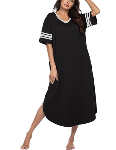 Soft black nightshirt with short sleeves, V-neck, XXL