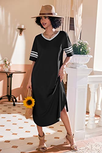 Soft black nightshirt with short sleeves, V-neck, XXL