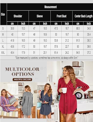 Ekouaer Women's Soft Striped Nightshirt Sleepwear