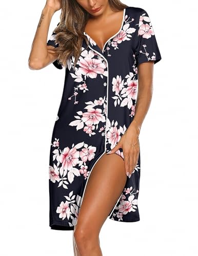 Ekouaer Womens Button Down Nightshirt Nursing Nightgown