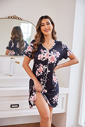 Ekouaer Womens Button Down Nightshirt Nursing Nightgown