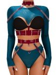 Kaei&Shi Choker Lingerie 𝐒𝐞𝐭: Gothic, Mesh, Strappy, Dark Green, Burgundy