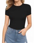 MANGOPOP Women's Short Sleeve Bodysuit in Round Neck