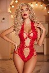 Red Lace Halter Teddy One Piece Bodysuit Babydoll