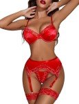 Avidlove 5-Piece Satin Lace Lingerie Set Red